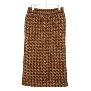 Miu Miu Brown Checkered Rear Slit Wool Blend Skirt Size 44 Made In Italy
